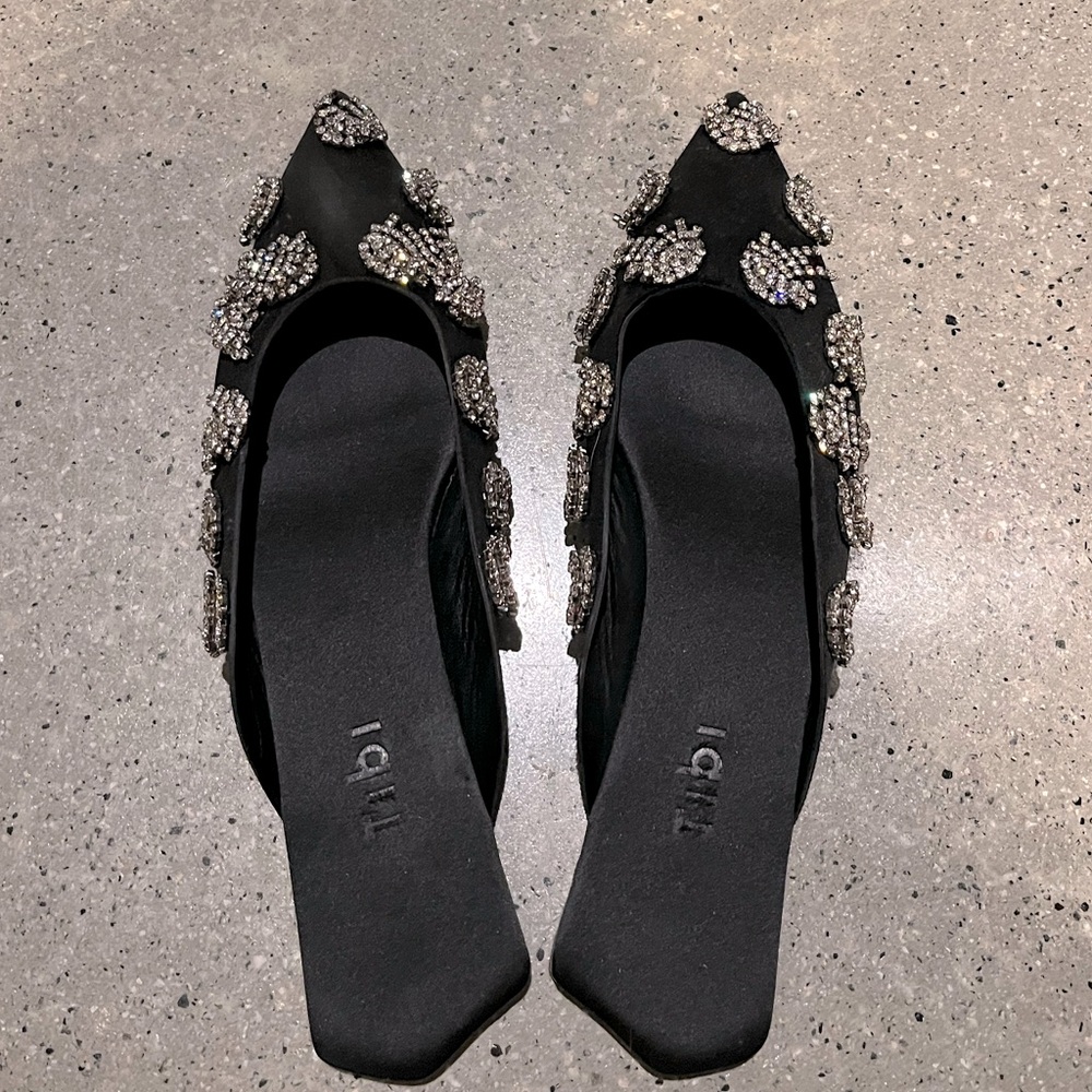 Tibi Marc black satin crystal embellished slide-38